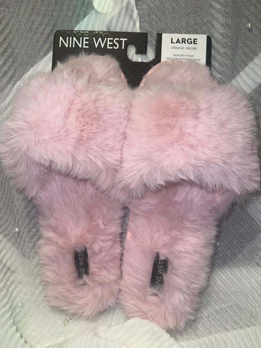Nine West Soft Pink Faux Fur Slide Slippers